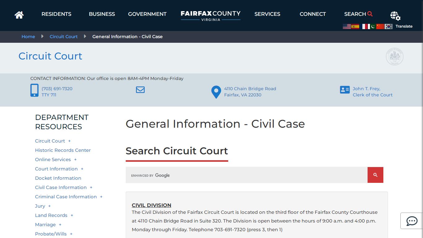 General Information - Civil Case | Circuit Court - Fairfax County, Virginia